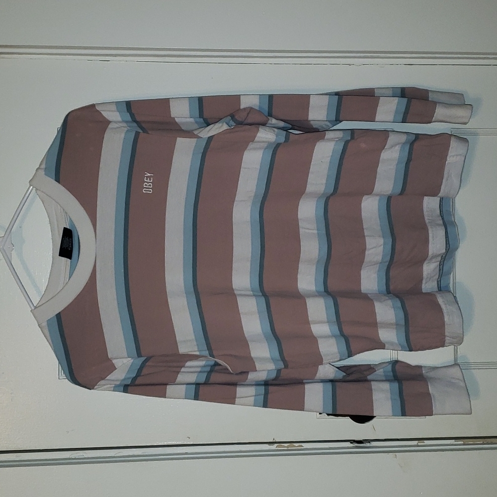 M Obey Rebel Rose Striped Long Sleeve T-Shirt.